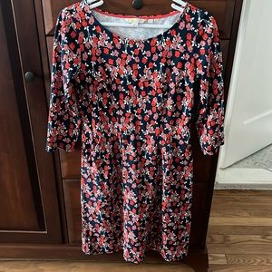 Boden Penny Floral Print Knit Jersey Dress Size US 4P Navy Blue Cherry